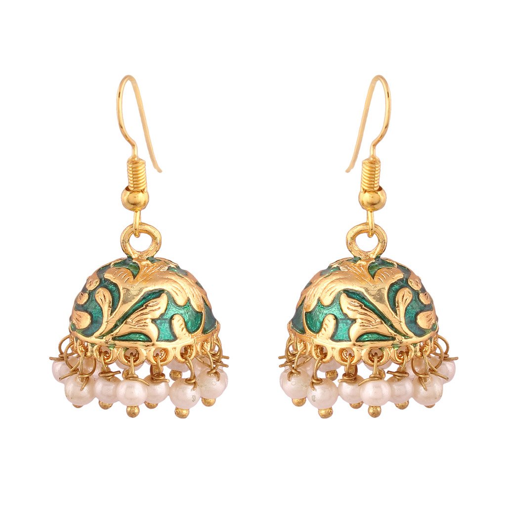 Green & Gold Jhumka (hand-painted)