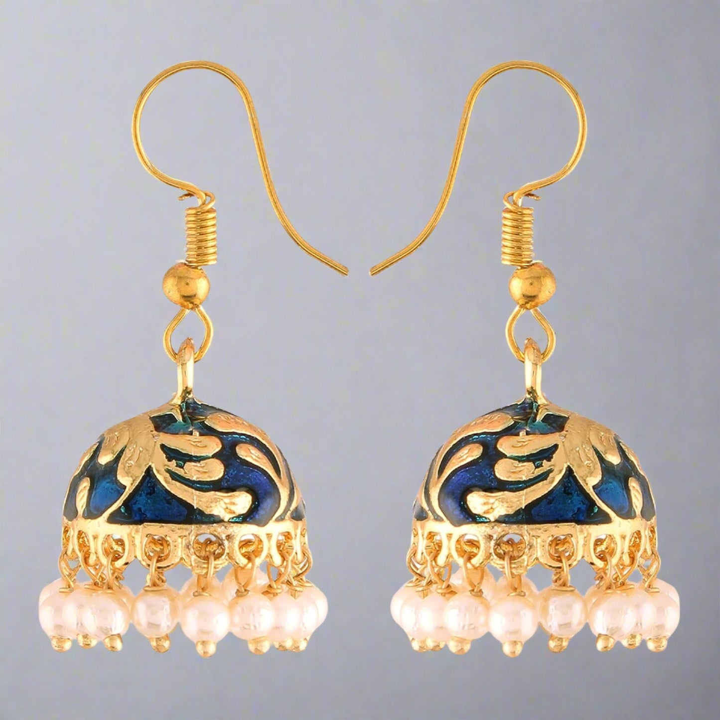 Navy & Gold Jhumka (hand-painted)