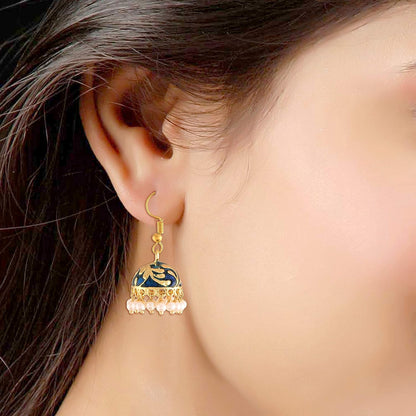 Navy & Gold Jhumka (hand-painted)