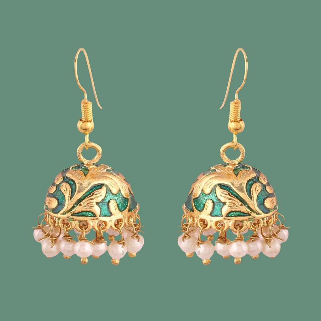 Green & Gold Jhumka (hand-painted)