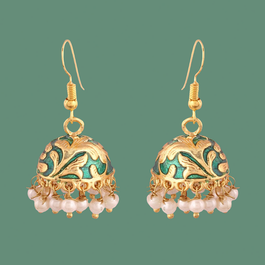 Green & Gold Jhumka (hand-painted)