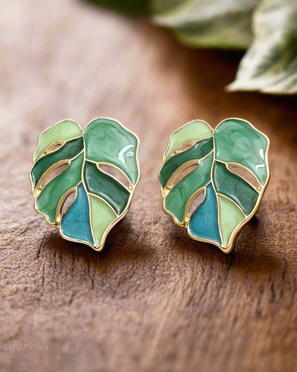 Monstera Enamel Earrings